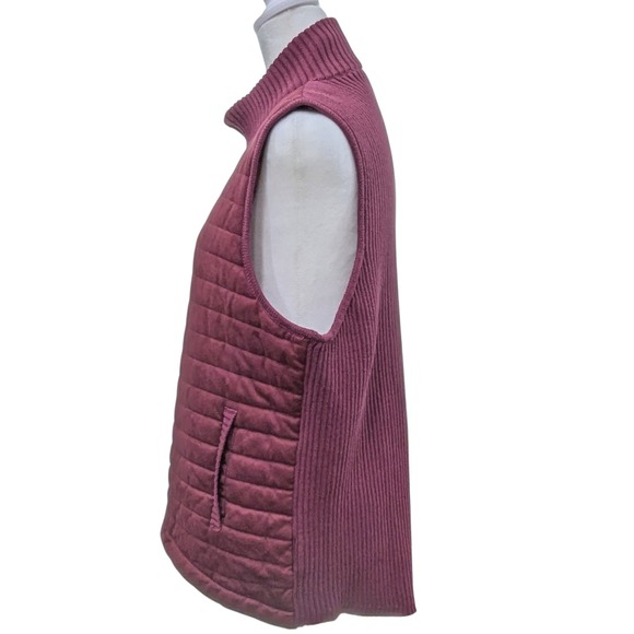 Jones‎ New York Vest XL Faux Suede Zip Front Sweater Back Maroon Quilted Dressy - Picture 3 of 7